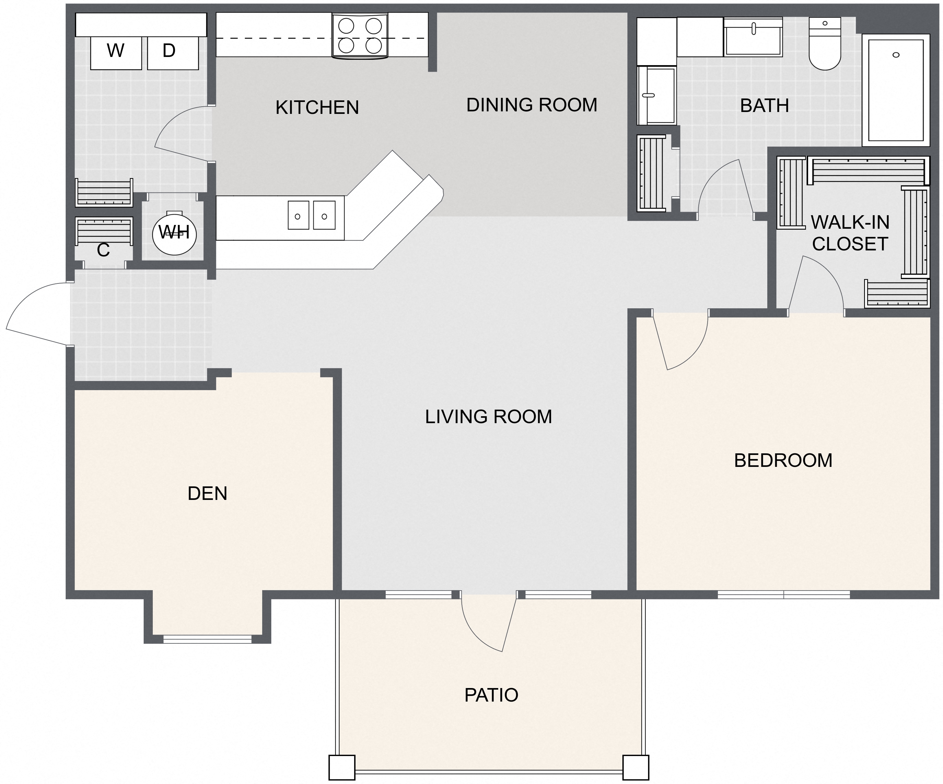 Floor plan for 1 bed, 1 bath, 1009 sqft